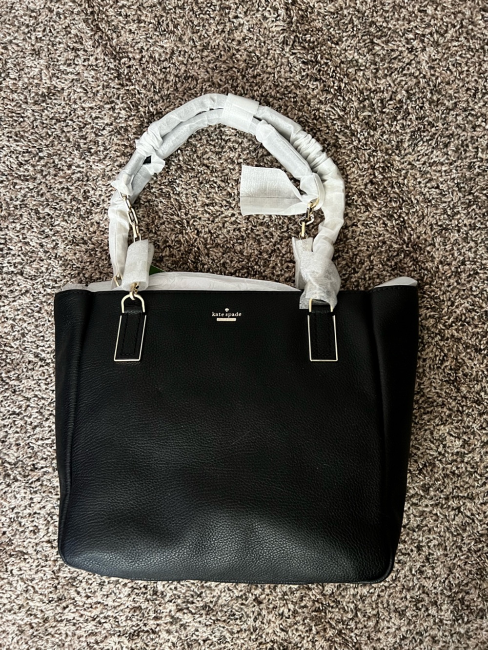 kate spade Black Leather Tote with Gold Accents